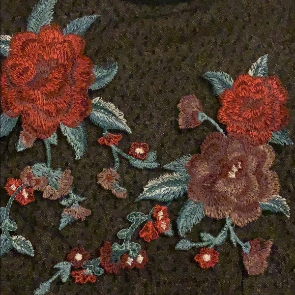 Black long sleeved see thru too with red flowers - Picture 2 of 5